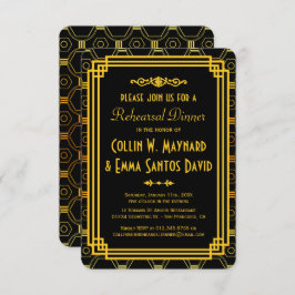 Invitación Cena de ensayo Art Deco Black y Gold