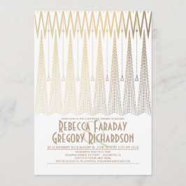 Invitación Cena de ensayo Art Deco Blanco y Oro Gatsby