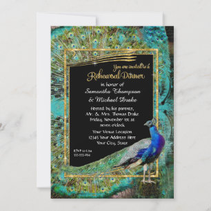 Invitación Cena de ensayo Art Deco Peacock Glam Hollywood