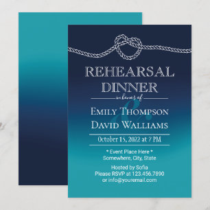 Invitación Cena de ensayo azul de Knot Aqua