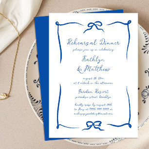 Invitación Cena de ensayo azul de la cinta dibujada a mano