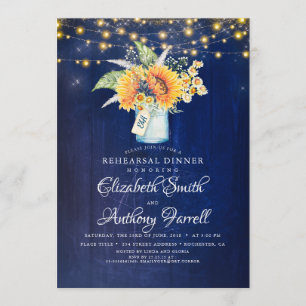 Invitación Cena de ensayo azul de la Marina Rustica de los gi