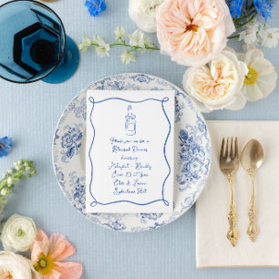 Invitación Cena de ensayo azul de mano dibujada