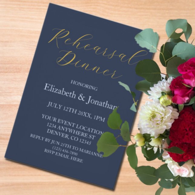 Invitación Cena de ensayo azul opulento (Subido por el creador)