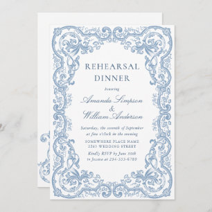 Invitación Cena de ensayo azul oscilante en órnate renacentis