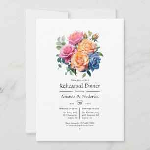 Invitación Cena de ensayo azul, rosa, Naranja y verde