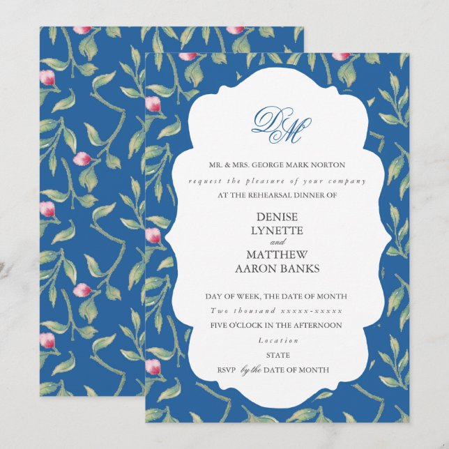 Invitación Cena de ensayo azul Skydiver (Anverso / Reverso)