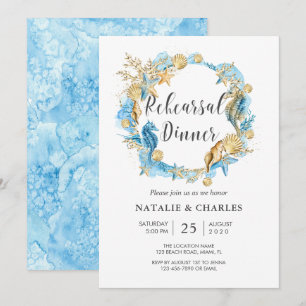 Invitación Cena de ensayo bajo el oro azul marino