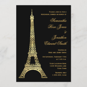 Invitación Cena de ensayo Black Gold de la Torre Eiffel paris