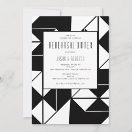 Invitación Cena de ensayo blanco negro con mosaico de la époc