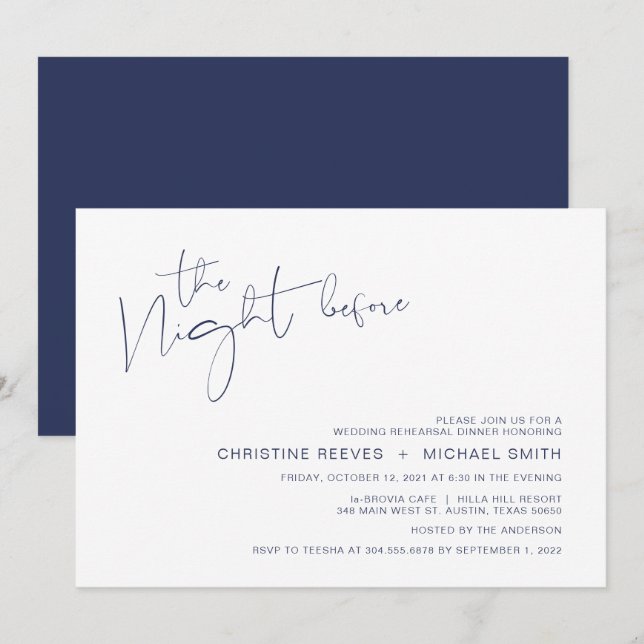 Invitación Cena de ensayo BlueScript de la Marina de Minimali (Anverso / Reverso)
