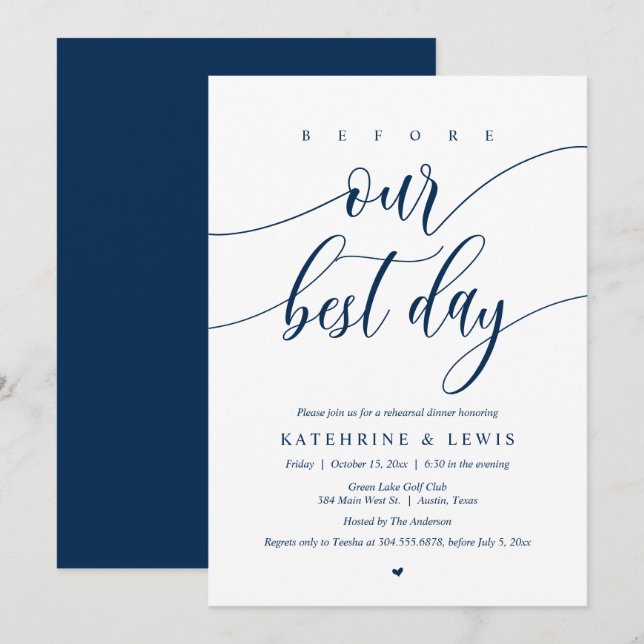 Invitación Cena de ensayo boda, antes de nuestro mejor día In (Anverso / Reverso)