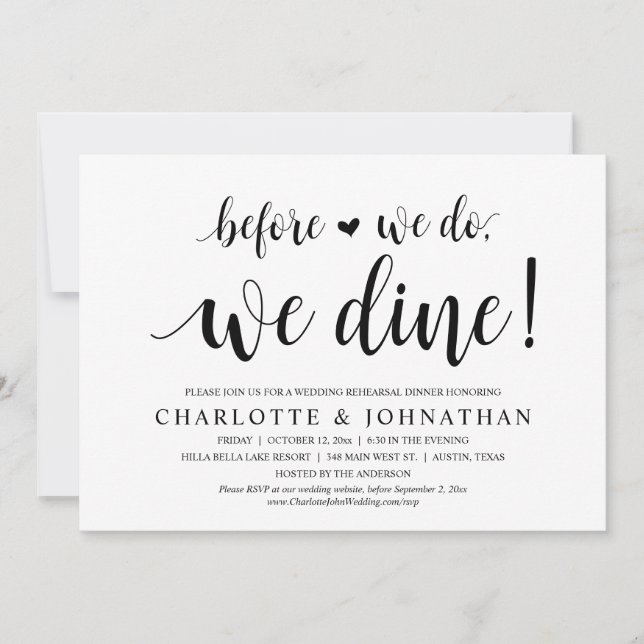 Invitación Cena de ensayo boda, antes de que lo hagamos, cena (Anverso)