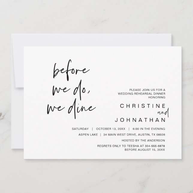 Invitación Cena de ensayo boda, antes de que lo hagamos, cena (Anverso)