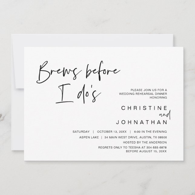 Invitación Cena de ensayo boda, breves antes que yo (Anverso)