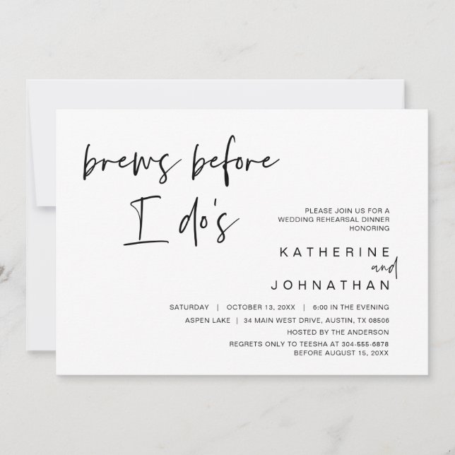 Invitación Cena de ensayo boda, breves antes que yo (Anverso)