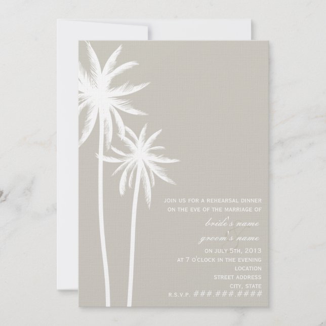 Invitación Cena de ensayo Boda de dos palmeras (Anverso)