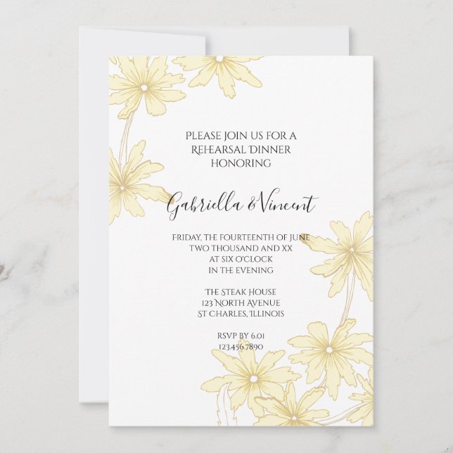 Invitación Cena de ensayo Boda de marrones amarillos pálidos (Anverso)