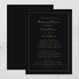 Invitación Cena de Ensayo Boda Elegante Negro y Dorado