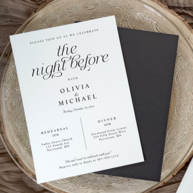 Invitación Cena de ensayo boda elegante simple (Modern rehearsal dinner invitation with matching coasters, styled on a neutral elegant tablescape.)