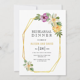 Invitación Cena de ensayo boda floral de polígono geométrico