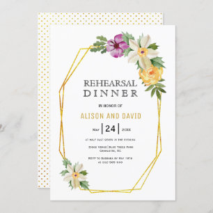 Invitación Cena de ensayo boda floral de polígono geométrico