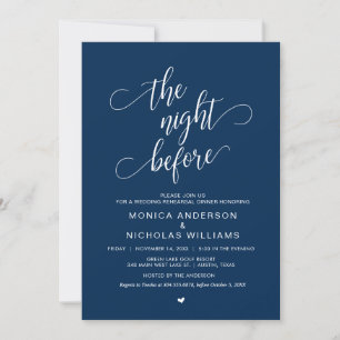 Invitación Cena de ensayo boda, guión azul de la marina simpl