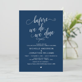 Invitación Cena de ensayo boda, guión azul de la marina simpl