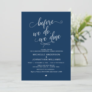 Invitación Cena de ensayo boda, guión azul de la marina simpl