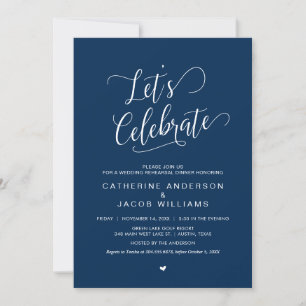 Invitación Cena de ensayo boda, guión azul de la marina simpl