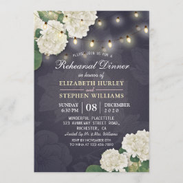Invitación Cena de ensayo boda Hidrangeas Luces de cadena
