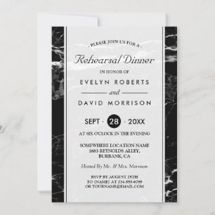 Invitación Cena de ensayo boda Mármol blanco negro moderno