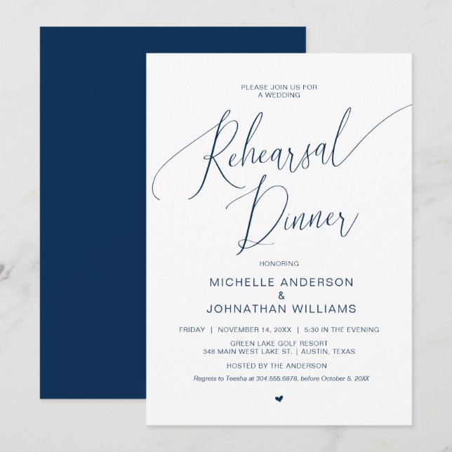Invitación Cena de ensayo boda, moderno Minimalista (Anverso / Reverso)
