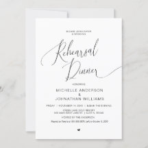 Cena de ensayo boda, negro simple y moderno invi