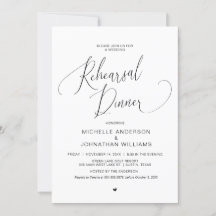 Cena de ensayo boda, negro simple y moderno invi