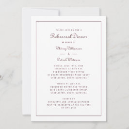 Invitación Cena de Ensayo Boda Script Elegante Burgundy