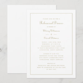 Invitación Cena de Ensayo Boda Script Elegante Dorado Blanco