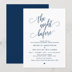 Invitación Cena de ensayo Boda, sencillo guión azul de la mar