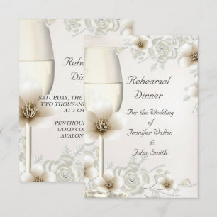 Invitación Cena de Ensayo Boda Sepia Crema Flor de Rosa