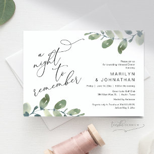 Invitación Cena de ensayo boda, vegetación eucaliptus