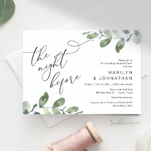 Invitación Cena de ensayo boda, vegetación eucaliptus