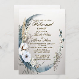 Invitación Cena de ensayo Boho Flor blanca Moon azul Fiesta