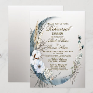 Invitación Cena de ensayo Boho Flor blanca Moon azul Fiesta