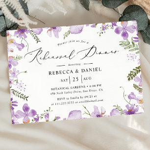 Invitación Cena de ensayo Boho Purple Wildflowers