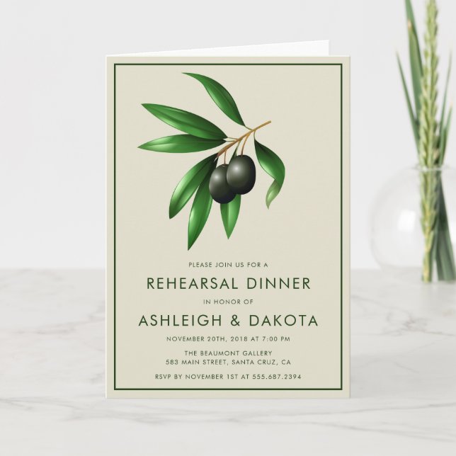 Invitación Cena de ensayo botánico de la rama de olivo (Anverso)
