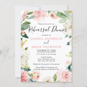 Invitación Cena de ensayo botánico de Rubor Pink Florals