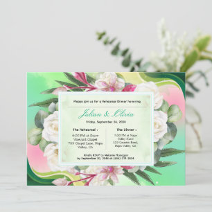 Invitación Cena de Ensayo Botánico Verde Menta y Rosa