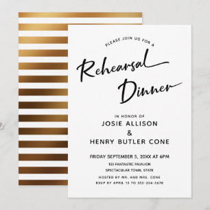 Invitación Cena de ensayo Caligrafía moderna, bandas de oro