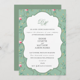 Invitación Cena de ensayo Cameo Green y Basil Green