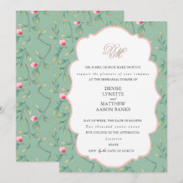 Invitación Cena de ensayo Cameo Green y Gossamer Pink